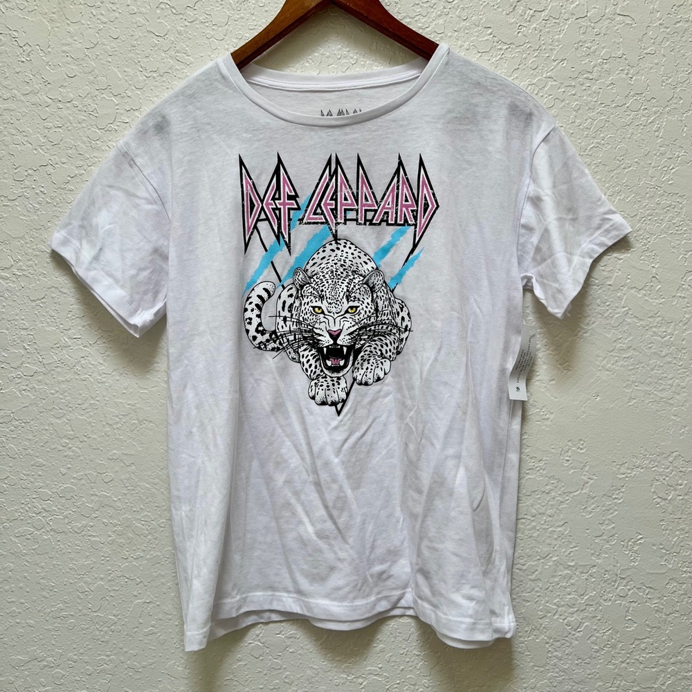 NWT Girls Def Leppard 1987 Retro Cover‎ Graphic T Shirt Vivid White XXL 18